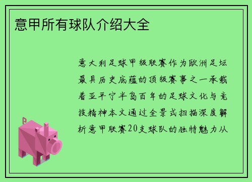 意甲所有球队介绍大全